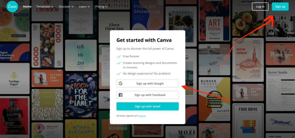 create an account on canva