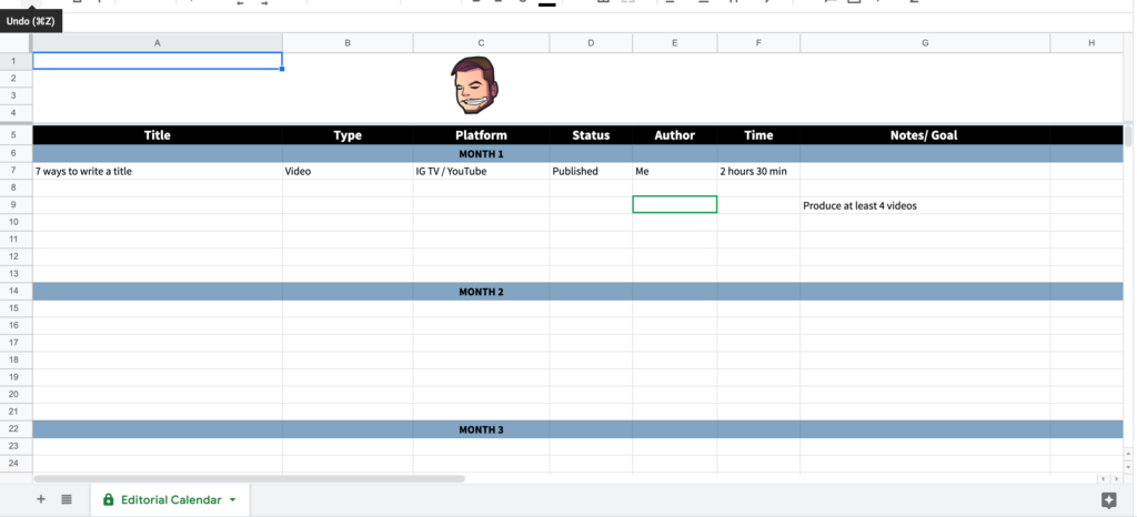 google spreadsheet content planner